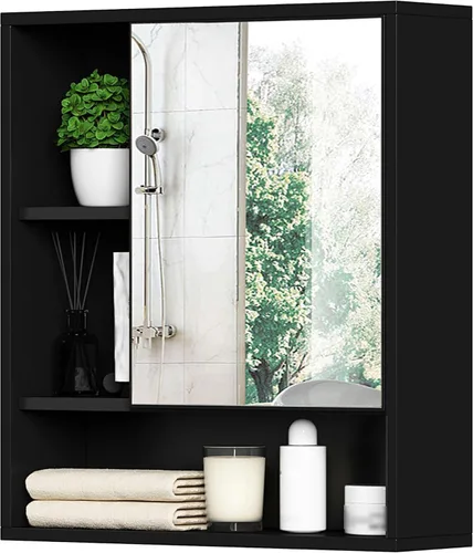 ChooChoo Armario con espejo de pared para baño, botiquín con puerta única y estante ajustable, gabinete de almacenamiento para ahorrar espacio sobre