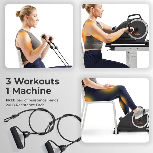 Miniatura 2 de Sunny Health & Fitness 2-in-1 Smart Magnetic Pedal Exerciser, Compact Indoor Under-Desk Mini Exercise Bike for Full Body Cardio Workout and Physical