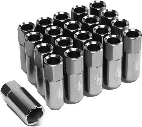 Miniatura 11 de J2 Engineering Juego de 20 piezas de tuercas de orejeta de aluminio 7075 de extremo abierto alto M12 x 1.5 con adaptador de dado, negro, se ajusta a