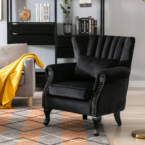 Miniatura 2 de CHAIRUS - Silla decorativa moderna de mediados de siglo con respaldo de canal, cómoda silla de sofá individual, silla con reposabrazos y almohada