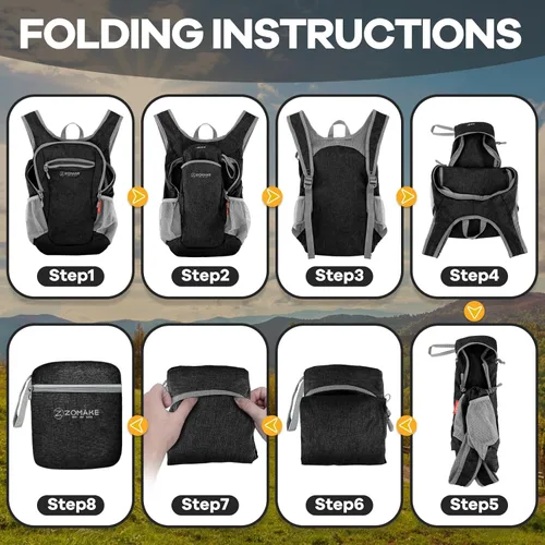 Miniatura 5 de ZOMAKE Mochila plegable ultraligera de 10 litros, pequeñas mochilas plegables para senderismo, resistente al agua, mochila plegable para mujeres