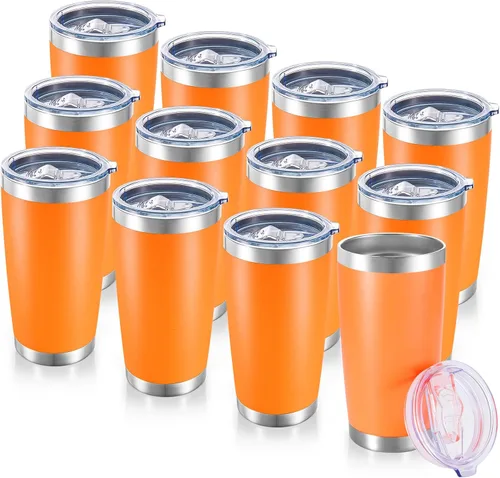 Miniatura 42 de Vaso de acero inoxidable de 20 onzas con tapa, doble pared aislada al vacío, taza de café de 20 onzas con recubrimiento en polvo para bebidas Verde