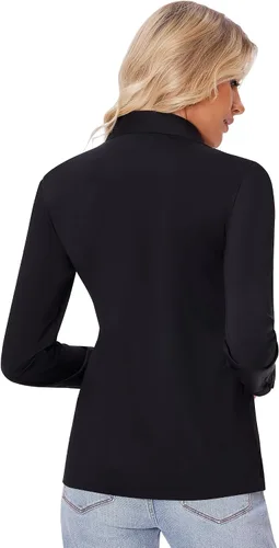 Miniatura 2 de siliteelon Camisas con botones para mujer, ajustadas, de manga larga, elásticas, de vestir, camisas de trabajo, sin arrugas, blusas de oficina