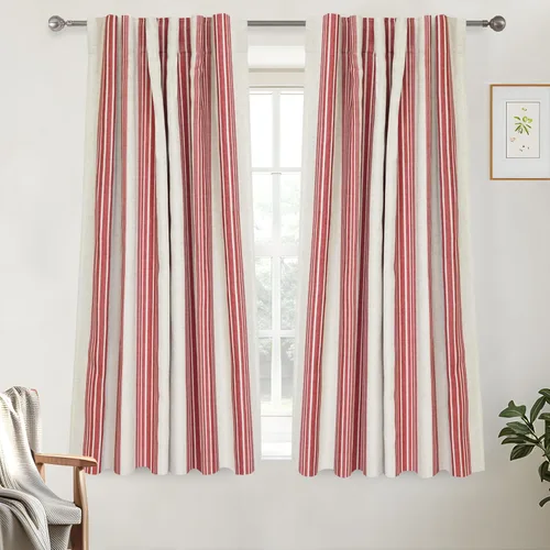 Miniatura 44 de DriftAway Chris Linen - Cortinas opacas con capa térmica y reductora de sonido, 63 pulgadas de largo para dormitorio, cortinas estampadas a rayas