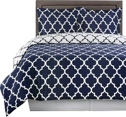 Miniatura 7 de El juego de cama tamaño Queen de 8 piezas color gris meridiano con blanco incluye: juego de funda de edredón de 3 piezas + juego de sábanas de 4