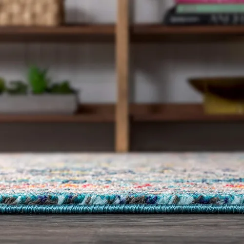 Miniatura 5 de JONATHAN Y Alfombra bohemia para interiores, color azul y amarillo, 3 x 5, medallón bohemio elegante, floral, fácil de limpiar, alto tráfico