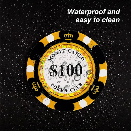 Miniatura 4 de Fichas de Poker Clay Monte Carlo de 0.49 oz - Paquete de 50 fichas Amarillo ($1000 Yellow)
