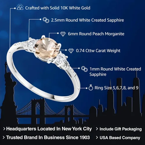 Miniatura 135 de Gem Stone King Anillo de compromiso de 3 piedras preciosas redondas de oro blanco de 10 quilates con piedra natal de 0.236 in con piedra natal
