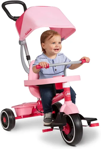Radio Flyer Stroll N Trike crece con el niño, se convierte de dirección para padres a pedaleo para niños de 1 a 5 años, cuenta con arnés de