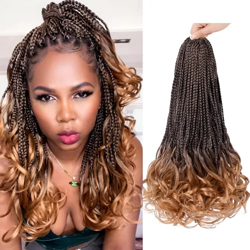 Miniatura 57 de Trenzas de ganchillo rizadas francesas de 22 pulgadas, 8 paquetes, trenzas de caja diosa grises para mujeres, de ganchillo pre-trenzadas con Trenzas