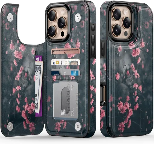 Miniatura 161 de FUNMIKO Funda tipo cartera para iPhone 13 con tarjetero, bloqueo RFID, protección de grado militar y obras de arte impresas con rayos UV, cierre