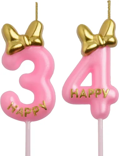 Miniatura 10 de Velas de cumpleaños número 34 y 43, velas doradas para pastel de 43 y 34 años, decoraciones de fiesta de cumpleaños, regalos para mujeres y hombres