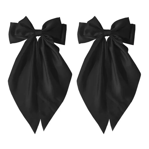 TULOBI Lazos grandes negros para el cabello, 2 unidades, lazo de satén suave, clip para el cabello con clip de metal, accesorio para el cabello para