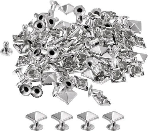 Miniatura 14 de uxcell 100 juegos de remaches de espiga, pirámide de 0.394 pulgadas (0.394 in), remaches rápidos, cuadrados, punk, decoración para ropa, cinturones