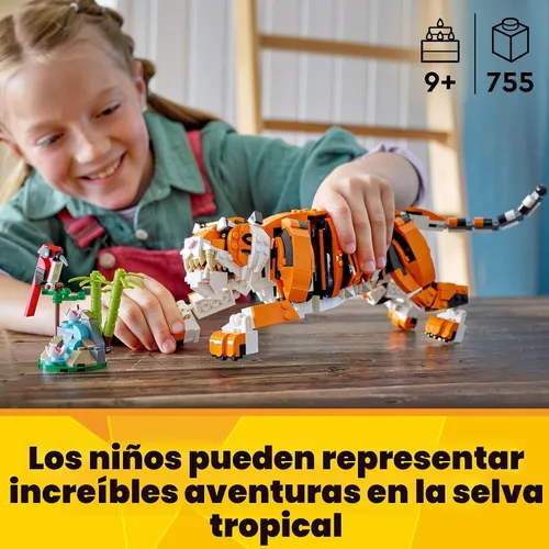Miniatura 3 de LEGO Creator 31129 - Juego de construcción de tigre majestuoso 3 en 1, se transforma de tigre a panda o pez koi, figuras de animales, juguete