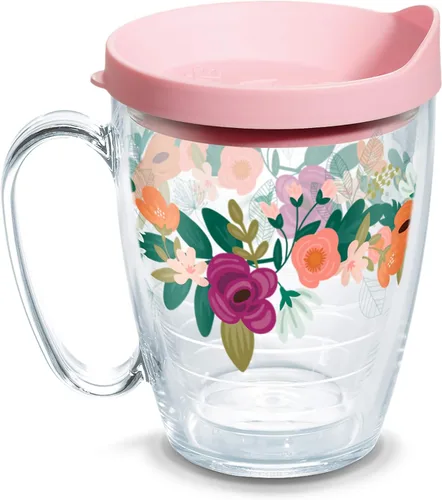 Tervis Neo - Vaso aislado de doble pared con diseño floral menta hecho en Estados Unidos mantiene las bebidas frías y calientes, 16 onzas, taza,