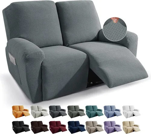 Miniatura 11 de JIVINER Fundas de sofá reclinable de 8 piezas, fundas elásticas de jacquard para sofá reclinable, fundas para sala de estar, protector suave de 3
