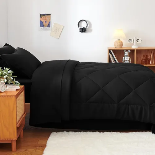 Miniatura 7 de CozyLux Juego de edredón tamaño individual con sábanas de color negro, 5 piezas, ropa de cama en una bolsa, para todas las estaciones, para niñas