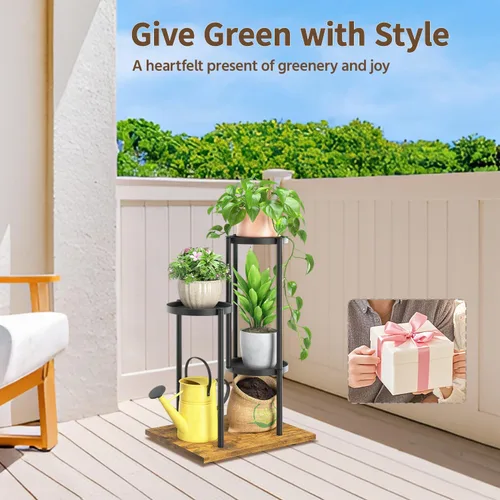 Miniatura 8 de LASZOLA Soporte para plantas negro de 3 niveles para interior, soporte de metal resistente para macetas, soporte para flores, organizador moderno