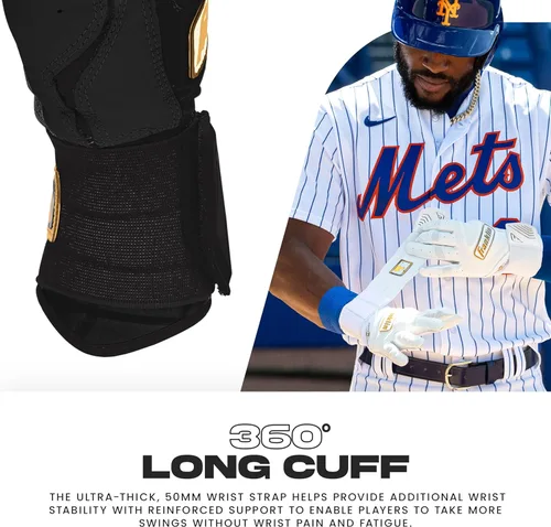 Miniatura 5 de Franklin Sports MLB - Guantes de bateo Infinite Powerstrap para béisbol + sóftbol de puño largo, para adultos y jóvenes Negro/Dorado