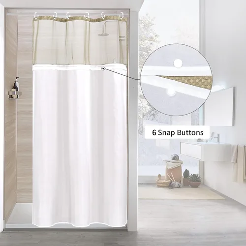 Miniatura 2 de MitoVilla Cortina de ducha pequeña beige de 36 x 72 pulgadas, juego de cortina de ducha de tela de punto gofre de tamaño medio estrecho con forro