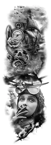 Miniatura 6 de Mangas militares tatuajes temporales de brazo completo negro militar pegatinas de tatuaje falso estilo guerra arte corporal tatuaje brazo