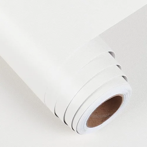 FunStick Papel tapiz blanco sólido de 36 x 200 pulgadas, para pegar y despegar, papel de contacto blanco mate, papel tapiz blanco grueso extraíble