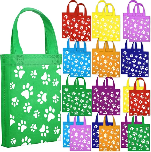 Sumind 24 bolsas con estampado de patas con asa, no tejidas, regalo de gato, regalo de patas, regalo de gato, bolsa de dulces reutilizable para