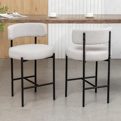 Miniatura 25 de Cinxzar Taburetes de Bar Boucle Juego de 2, Taburetes de Bar de Altura de Mostrador Beige con Respaldos, Taburetes Modernos para Isla de Cocina