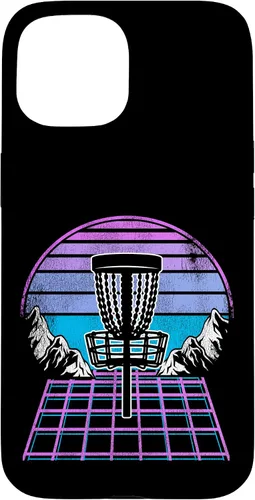 Disco Golf Basket 90s Synthwave Sunset Retrowave Frisbee Golf Case para iPhone 15