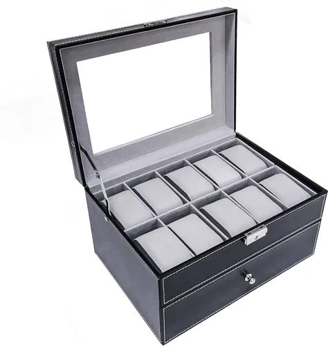 Miniatura 4 de Sodynee Caja superior brillante de cuero sintético de 20 cuadrículas, organizador de exhibición de relojes de joyería, caja superior grande
