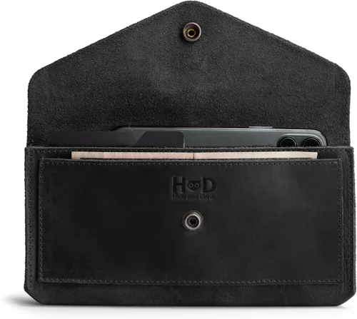 Miniatura 14 de Hide & Drink, Cartera grande de cuero para mujer, organizador de dinero, billetes planos, bolsa, estuche, elegante, hecho a mano, Bourbon Marrón