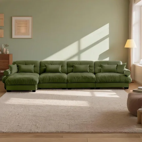 Miniatura 99 de Reposapiés Otomano Tapizado de Terciopelo con Cojín para Sofá Seccional Sofá 300 libras para Sala de Estar (Beige)
