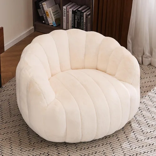 Miniatura 14 de Mistpople Silla de tocador giratoria de 360 grados estilo Mid Century Modern, con respaldo de barril, tapizada en tela Sherpa esponjosa, cómoda