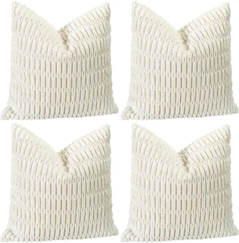 Miniatura 8 de OTOSTAR - Juego de 4 fundas de almohada decorativas de pana suave, fundas cuadradas de 16 x 16 pulgadas con rayas, decoración bohemia para el hogar