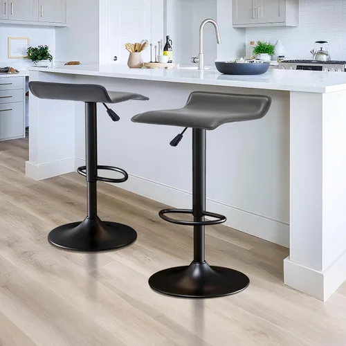 Miniatura 7 de Vogue Furniture Direct Juego de 2 taburetes de bar giratorios ajustables, modernos taburetes de altura de mostrador de piel sintética sin respaldo