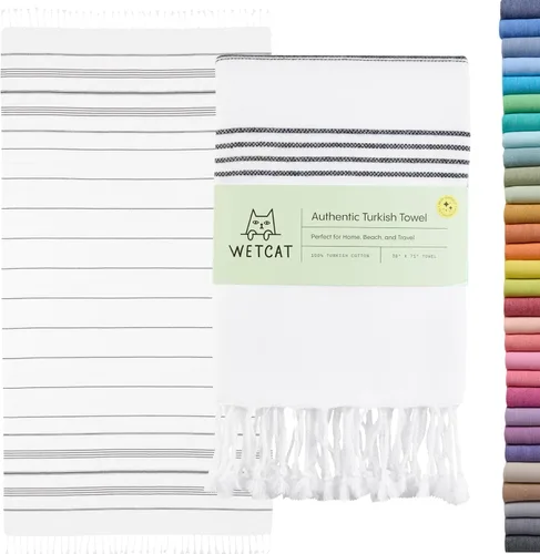 Miniatura 22 de WETCAT Toalla de playa original turca (39 x 71) – Peshtemal prelavado, 100% algodón, muy absorbente, de secado rápido y ultra suave, seguro
