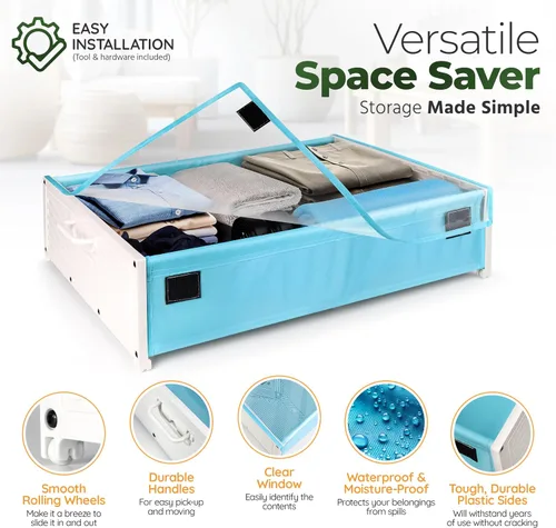 Miniatura 2 de Cajones de plástico para debajo de la cama con ruedas rodantes, contenedores de almacenamiento con asas dobles para un fácil acceso, organizador