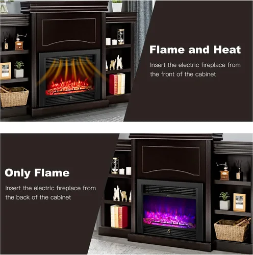 Miniatura 6 de Tangkula Chimenea de mantel de 70 pulgadas, chimenea eléctrica de 750 W/1500 W con repisa y estanterías integradas, chimenea de 28.5 pulgadas