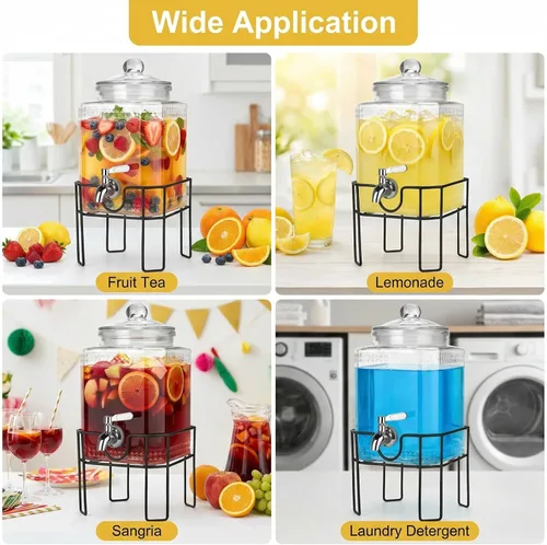 Miniatura 2 de Dispensador de bebidas, dispensadores de bebidas para fiestas, dispensador de bebidas de vidrio de 1 galón con soporte y tapa de vidrio, grifo 100%
