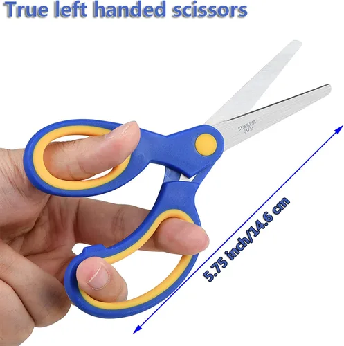 Miniatura 4 de ELECKEY Tijeras para zurdos para niños de 5.75 pulgadas, tijeras puntiagudas para estudiantes escolares y zurdos, romas, paquete de 2 (azul)