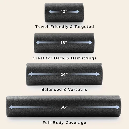 Miniatura 7 de Sunny Health & Fitness Rodillo de espuma de alta densidad de 12" a 36", para estiramiento y recuperación muscular - Negro, azul, rosa