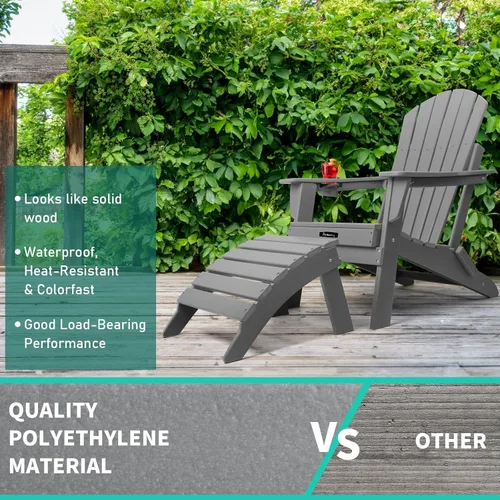 Miniatura 8 de FUNBERRY Otomana Adirondack plegable, HDPE para todo tipo de clima, reposapiés de patio de fácil almacenamiento, otomanas y reposapiés para Gris