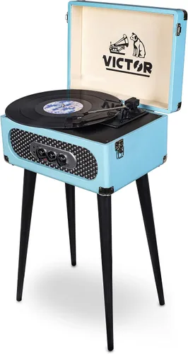 Miniatura 8 de Victor VWRP-3200 Andover - Tocadiscos 5 en 1 con reproductor de discos de 3 velocidades, radio FM, Bluetooth, altavoces integrados y patas de altura