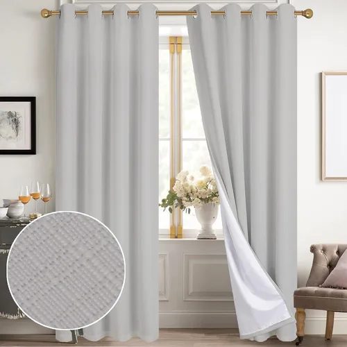 Miniatura 62 de Diraysid Cortinas 100% opacas de lino beige para dormitorio, con ojales, aislamiento térmico, cortinas de oscurecimiento de habitación