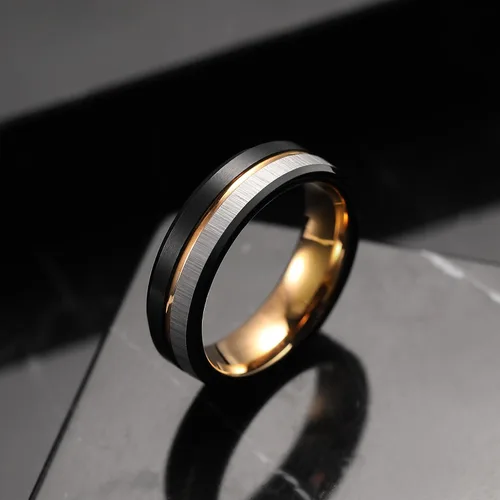 Miniatura 76 de King Will Anillo de boda de carburo de tungsteno para hombre con diseño de ranura, 6/7/0.315 in de ancho, acabado cepillado/pulido para hombre