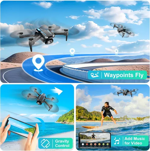 Miniatura 5 de Drone con cámara 1080P, cuadricóptero plegable de control remoto para adultos principiantes, mini dron con vuelo estable, vuelo de punto de ruta