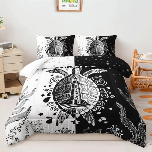Miniatura 25 de AILONEN Lindo juego de edredón de ajolote tamaño Queen, 3 piezas para niños y niñas, ropa de cama en una bolsa, ropa de cama costera azul turquesa