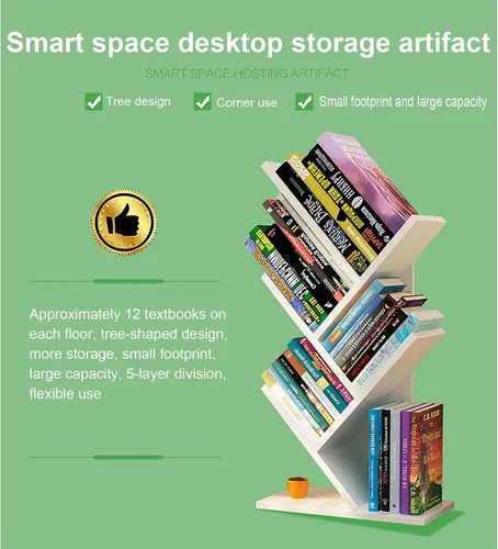 Miniatura 6 de Estantería de árbol de 4 niveles, estantería de pie para libros que ahorra espacio, estante organizador de almacenamiento de revistas, estante