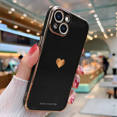 Miniatura 2 de Teageo Funda para iPhone 13 mini para mujeres y niñas, diseño de corazón de amor, cubierta trasera suave, protección completa de la cámara, Negro